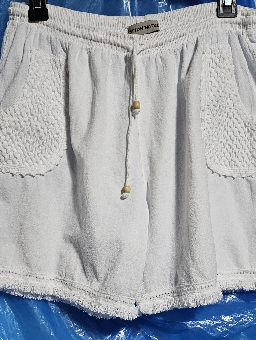 Womens White 100% Cotton Gauze Pull On Drawstring Shorts 28" W × 5" (RBH)